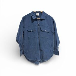 2/$25 Aerie Blue Textured Corduroy Long Sleeve Half Zip Tunic Shacket Top
